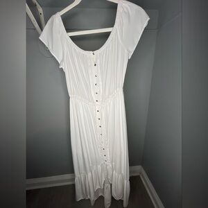 White Smocked Flutter Sleeve Sundress